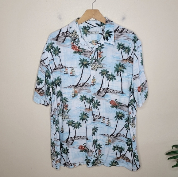 Batik Bay | Tall Tropical Palm Tree Beach Print Short Sleeve Collared Shirt - Picture 1 of 4